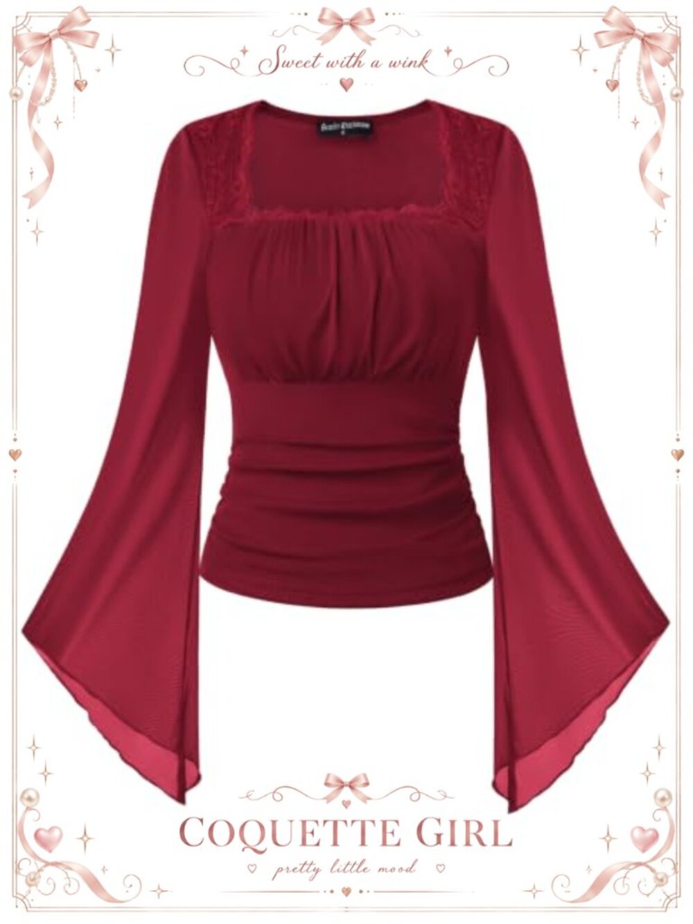 Square Neck Mesh Bell Sleeve Blouse Renaissance Pirate Top